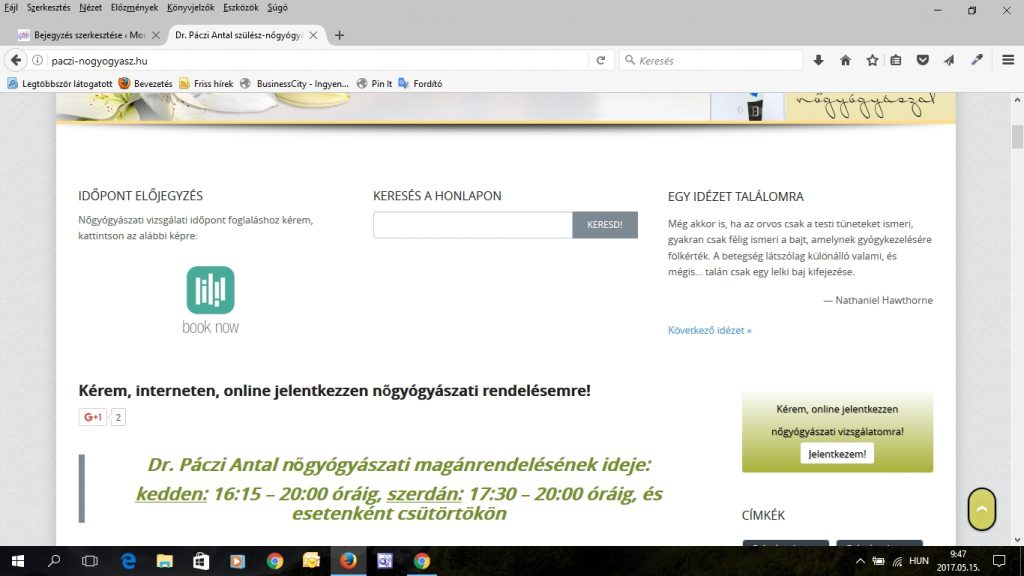 Időpont előjegyzés segédprogram Dr. Páczi Antal honlapjának bal oldalsávjában
